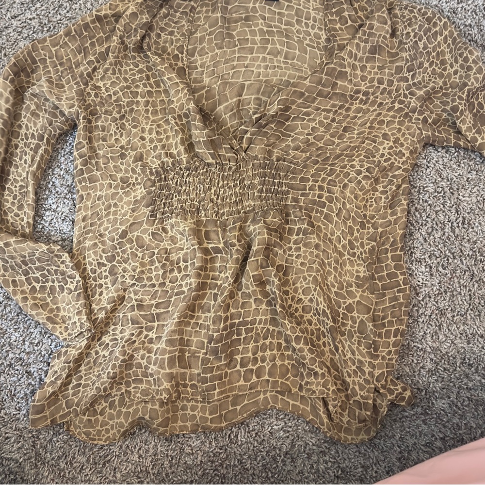 Josephine Chaus Giraffe Pattern Top 100% Silk Sz 12